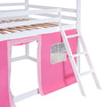 Full Size Bunk Wood House Bed With Elegant Windows, Sills And Tent, Pink White White Pink Solid Wood Mdf