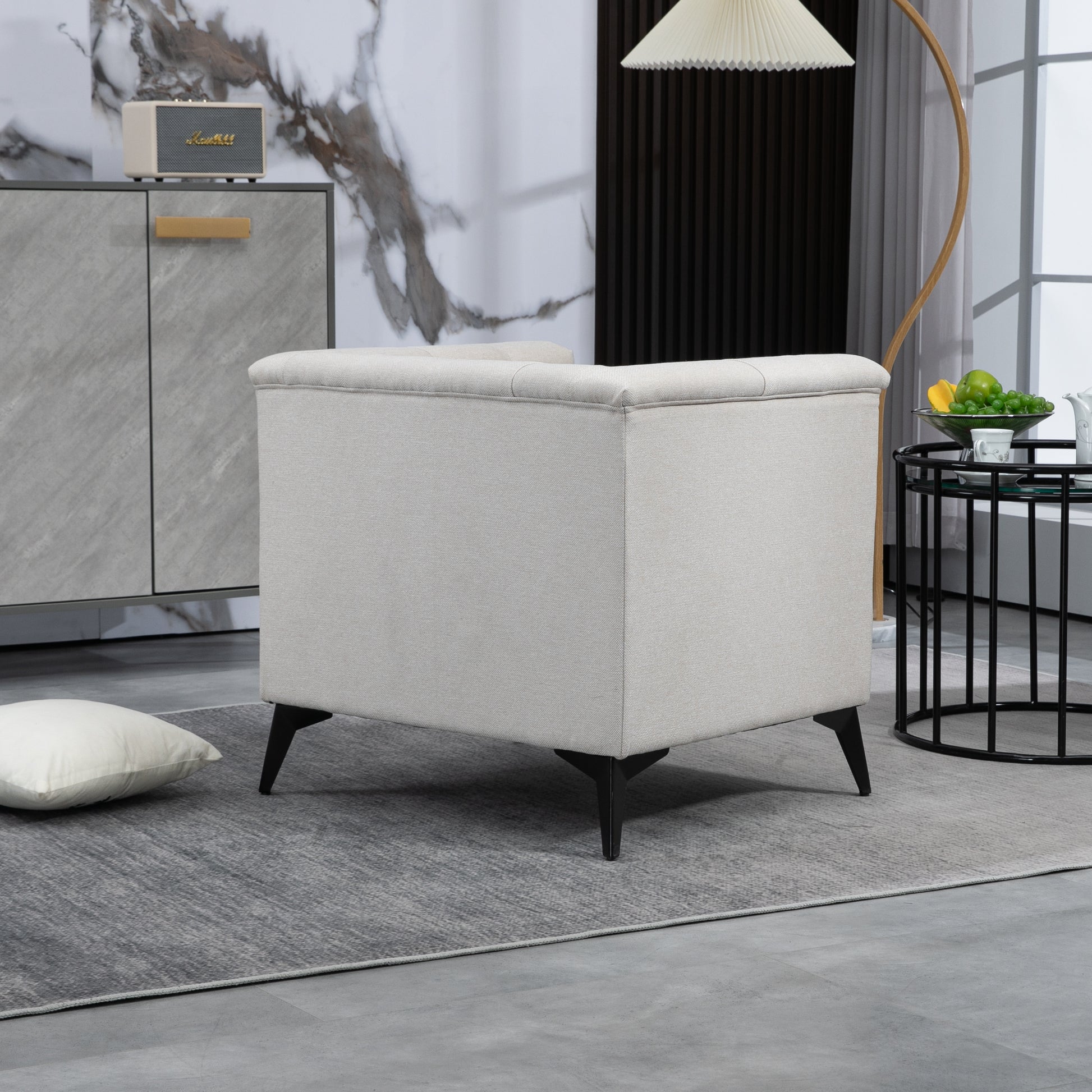 Accent Chair Living Room Chairs Single Sofa Chair,Arm Chairs With Linen Fabric, Mid Century Accent Arm Chairs Comfy Reading Lounge Club Armchair For Bedroom Office Study Beige Metal