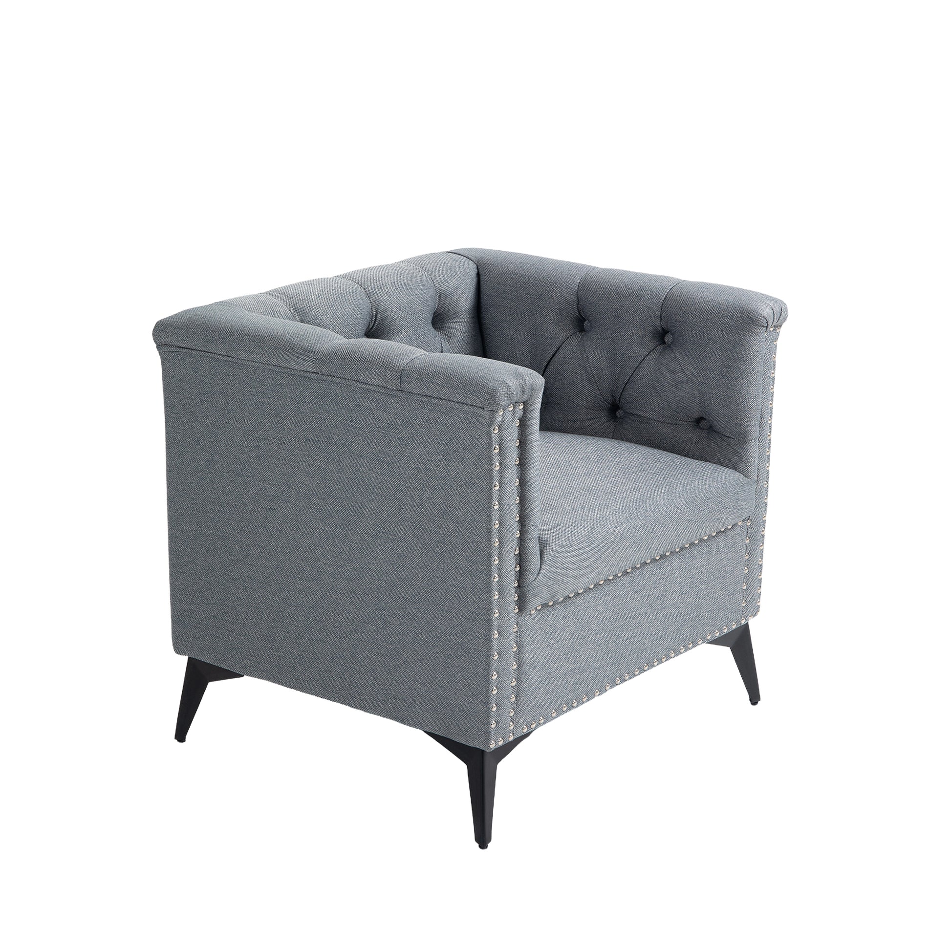 Accent Chair Living Room Chairs Single Sofa Chair,Arm Chairs With Linen Fabric, Mid Century Accent Arm Chairs Comfy Reading Lounge Club Armchair For Bedroom Office Study Gray Metal