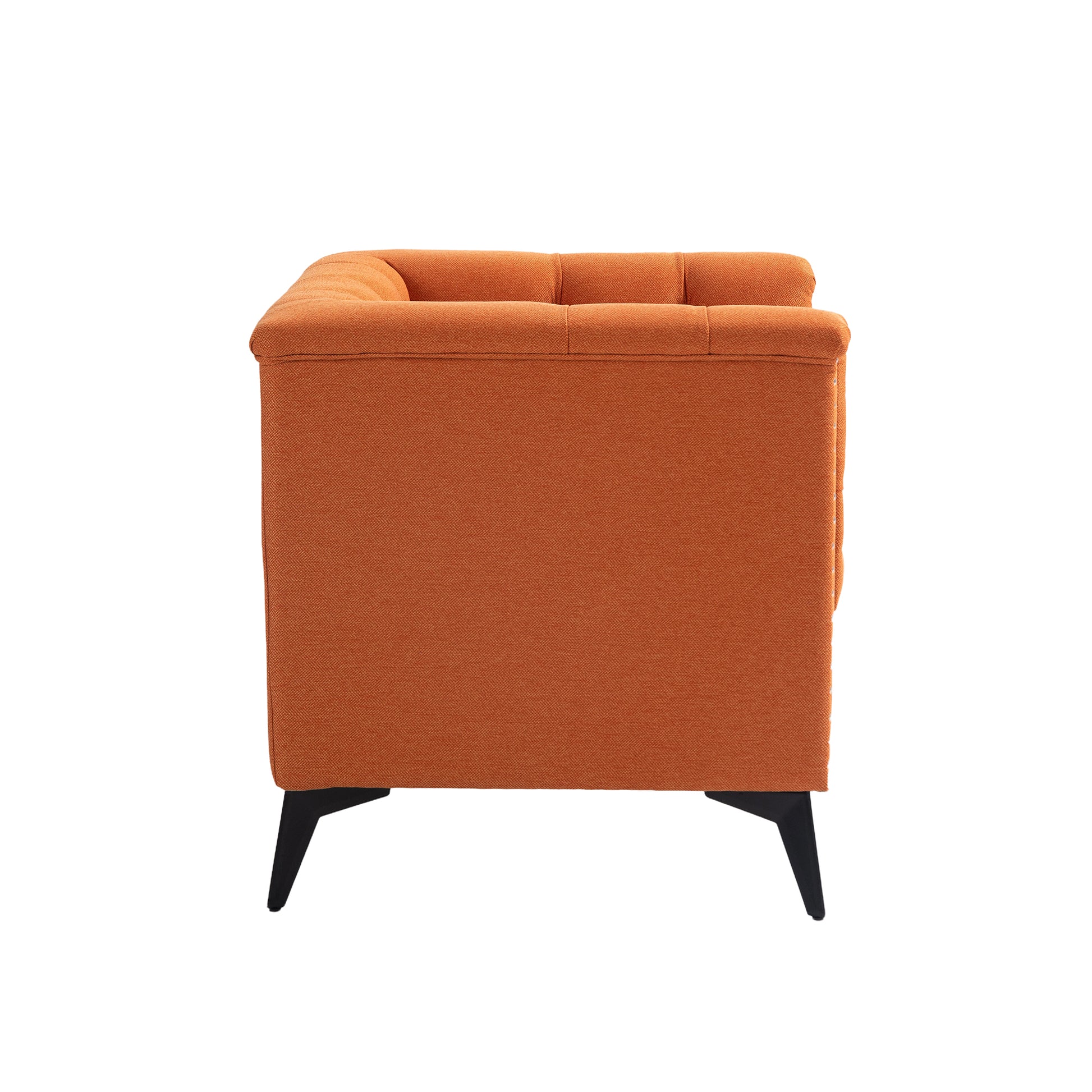 Accent Chair Living Room Chairs Single Sofa Chair,Arm Chairs With Linen Fabric, Mid Century Accent Arm Chairs Comfy Reading Lounge Club Armchair For Bedroom Office Study Orange Metal