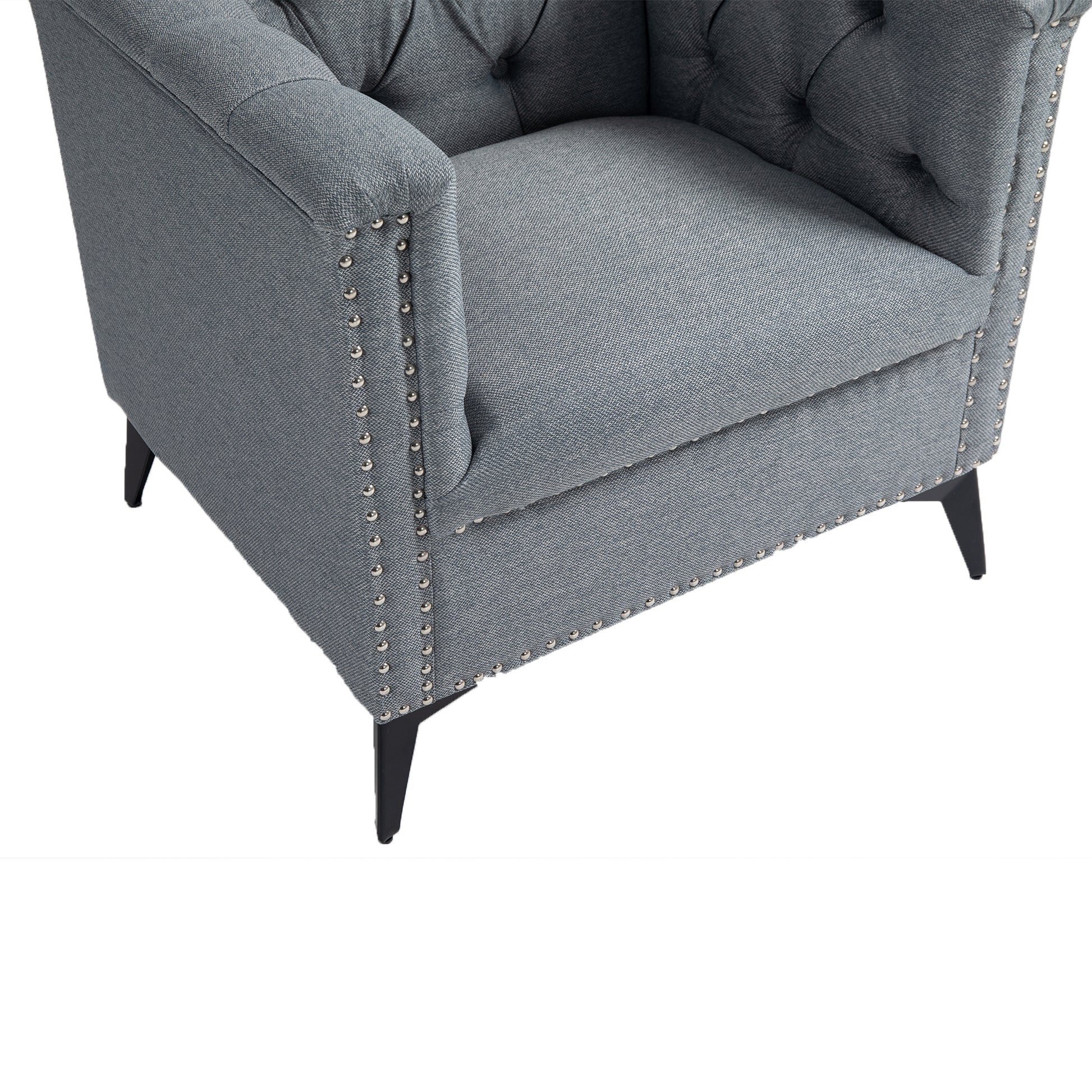 Accent Chair Living Room Chairs Single Sofa Chair,Arm Chairs With Linen Fabric, Mid Century Accent Arm Chairs Comfy Reading Lounge Club Armchair For Bedroom Office Study Gray Metal