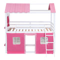 Twin Size Bunk Wood House Bed With Elegant Windows, Sills And Tent, Pink White Twin Pink White Solid Wood Mdf