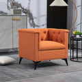 Accent Chair Living Room Chairs Single Sofa Chair,Arm Chairs With Linen Fabric, Mid Century Accent Arm Chairs Comfy Reading Lounge Club Armchair For Bedroom Office Study Orange Metal