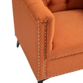 Accent Chair Living Room Chairs Single Sofa Chair,Arm Chairs With Linen Fabric, Mid Century Accent Arm Chairs Comfy Reading Lounge Club Armchair For Bedroom Office Study Orange Metal