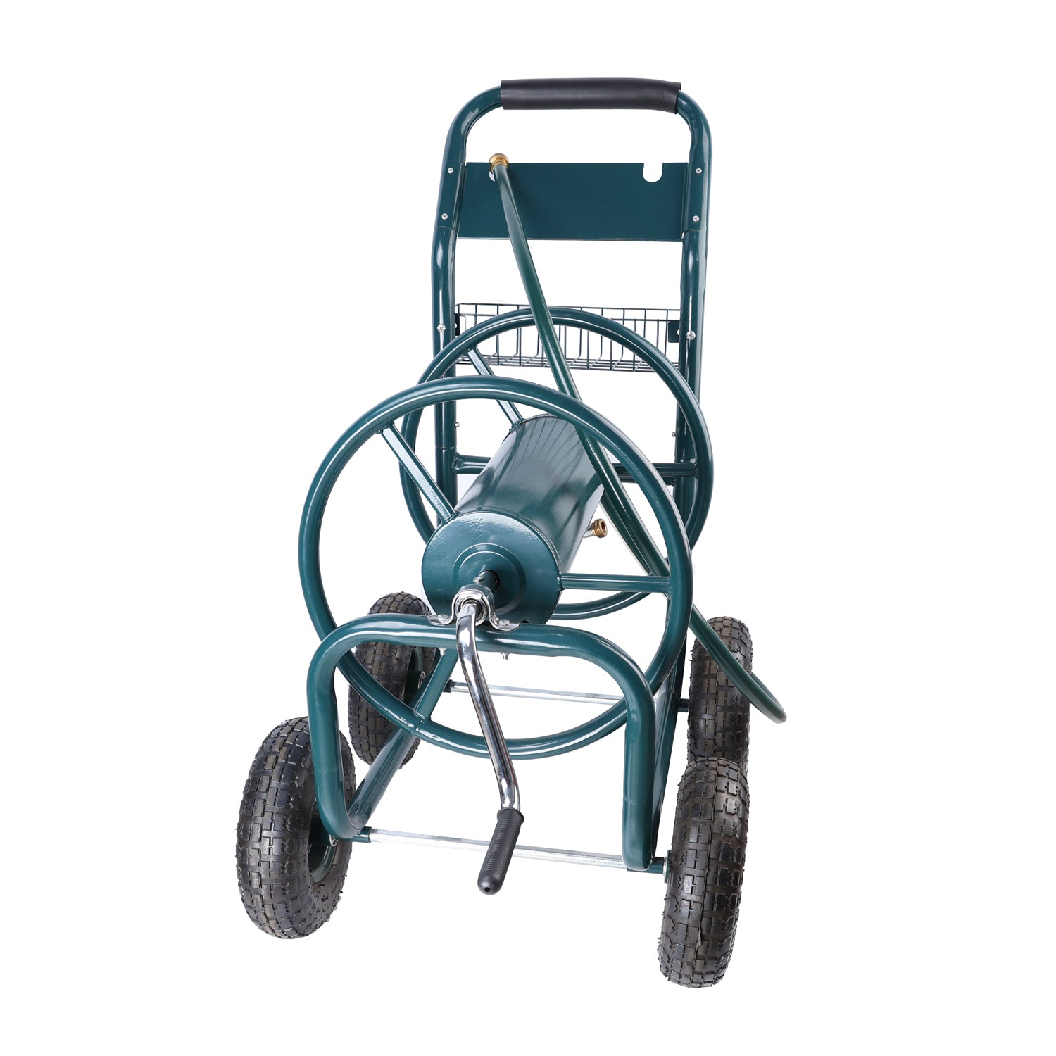 Garden Hose Reel Cart 4 Wheels Portable Garden Hose Reel Cart With Storage Basket Rust Resistant Heavy Duty Water Hose Holder Green Abs Rubber Steel Q235