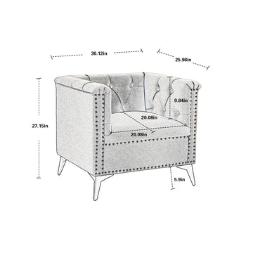 Accent Chair Living Room Chairs Single Sofa Chair,Arm Chairs With Linen Fabric, Mid Century Accent Arm Chairs Comfy Reading Lounge Club Armchair For Bedroom Office Study Green Metal