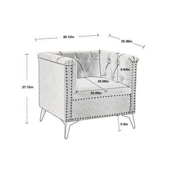 Accent Chair Living Room Chairs Single Sofa Chair,Arm Chairs With Linen Fabric, Mid Century Accent Arm Chairs Comfy Reading Lounge Club Armchair For Bedroom Office Study Orange Metal