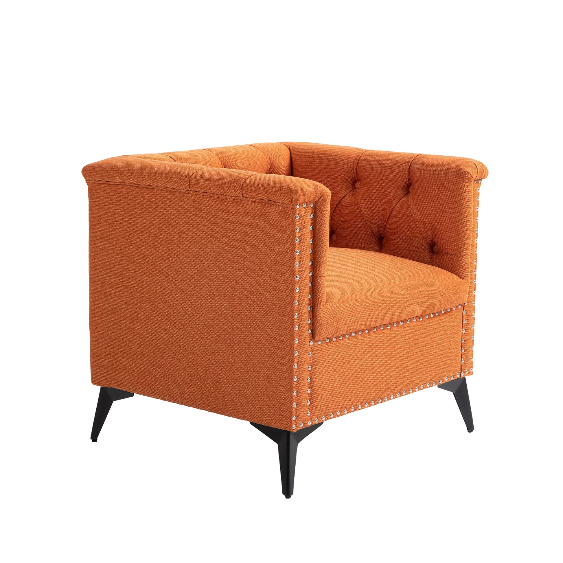 Accent Chair Living Room Chairs Single Sofa Chair,Arm Chairs With Linen Fabric, Mid Century Accent Arm Chairs Comfy Reading Lounge Club Armchair For Bedroom Office Study Orange Metal
