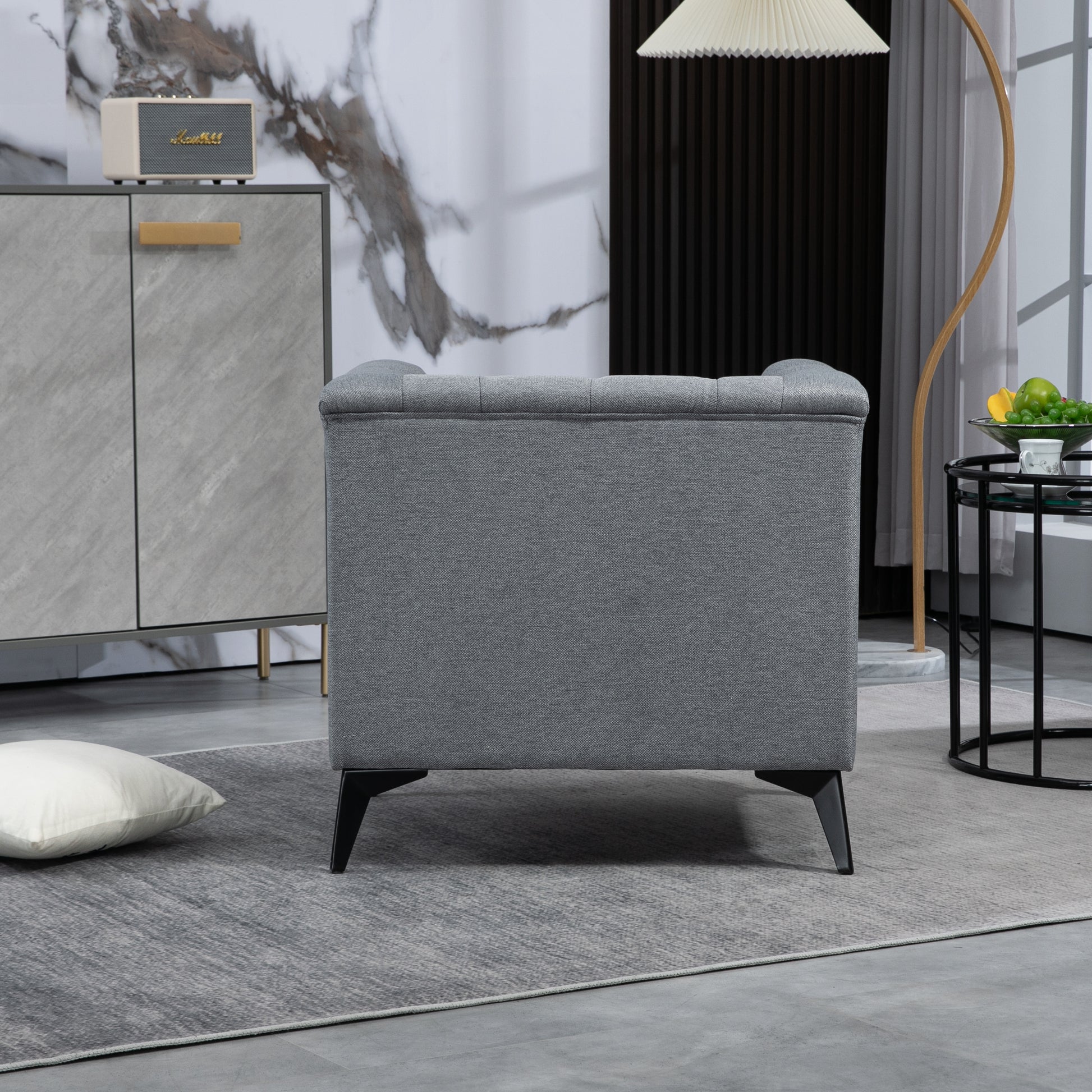 Accent Chair Living Room Chairs Single Sofa Chair,Arm Chairs With Linen Fabric, Mid Century Accent Arm Chairs Comfy Reading Lounge Club Armchair For Bedroom Office Study Gray Metal