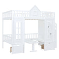 Full Over Full Bunk Bed With Changeable Table, Bunk Bed Turn Into Upper Bed And Down Desk White Full White Solid Wood