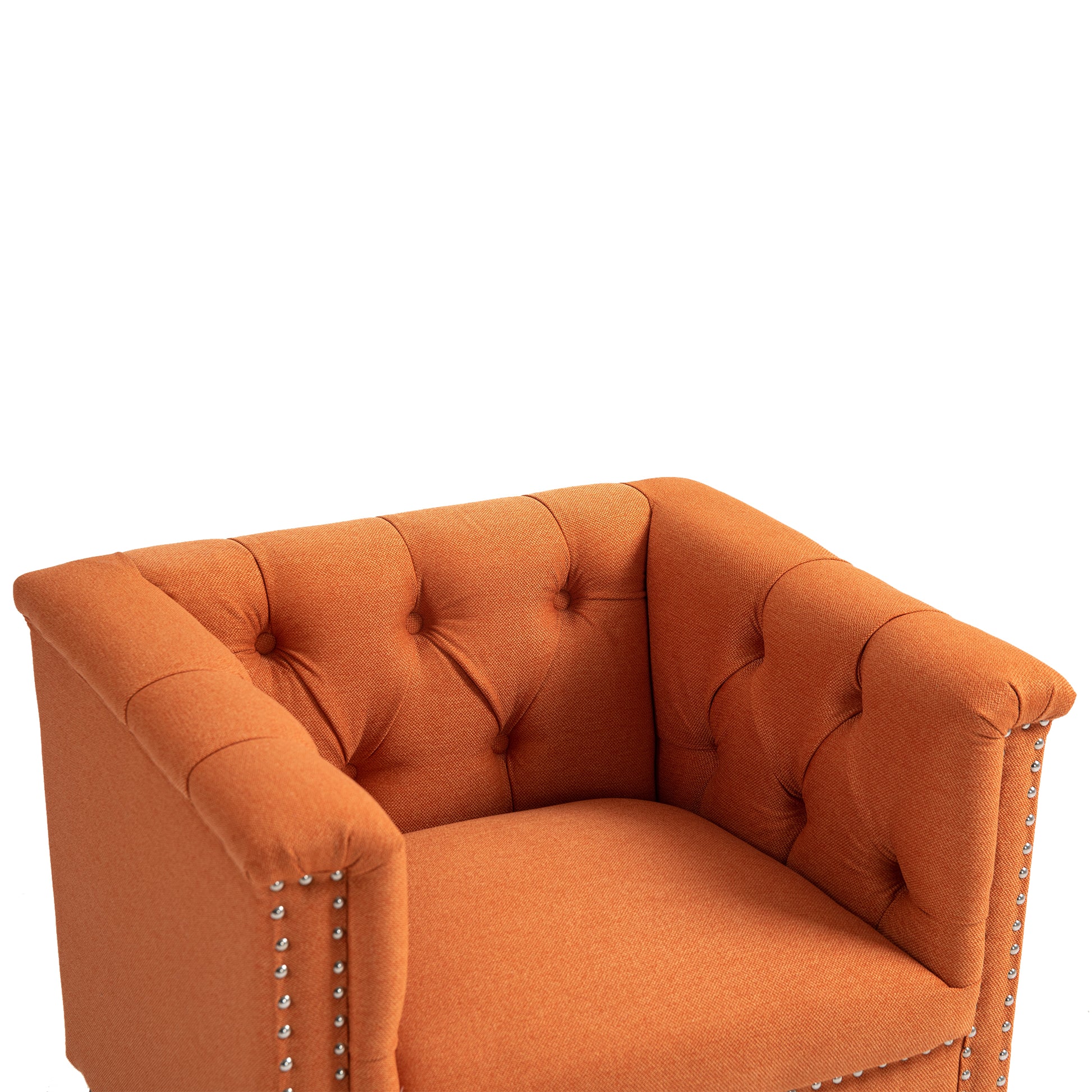 Accent Chair Living Room Chairs Single Sofa Chair,Arm Chairs With Linen Fabric, Mid Century Accent Arm Chairs Comfy Reading Lounge Club Armchair For Bedroom Office Study Orange Metal