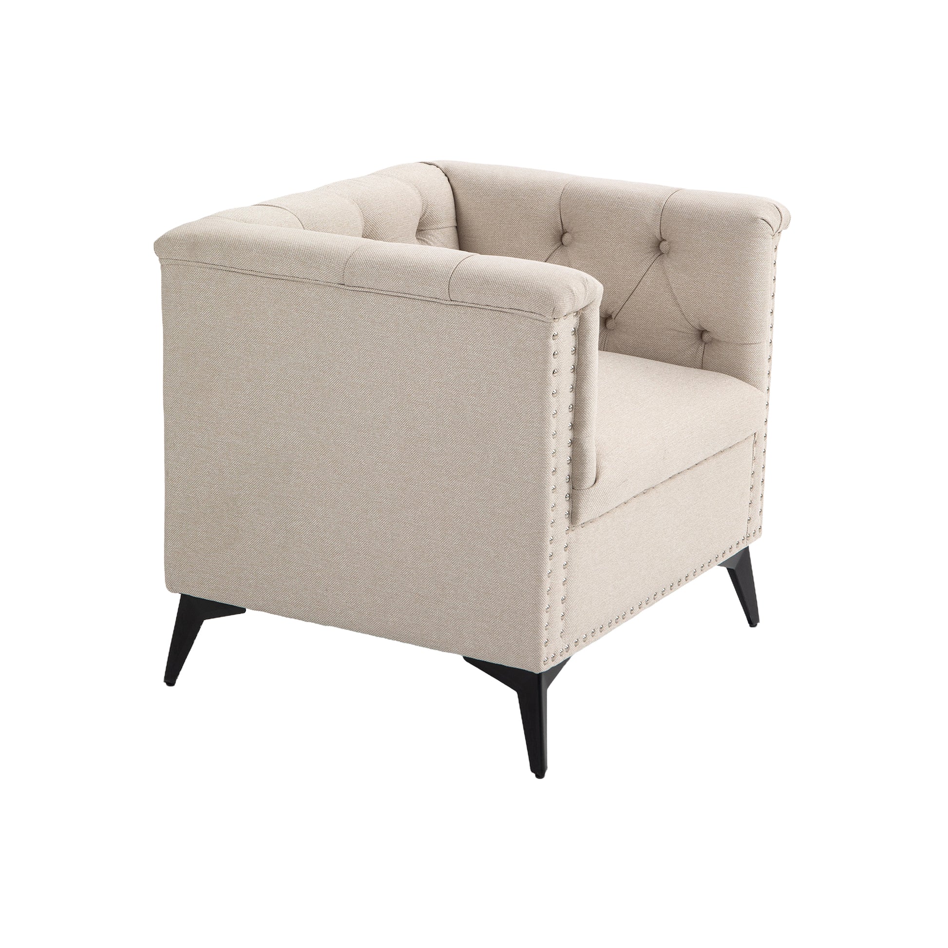 Accent Chair Living Room Chairs Single Sofa Chair,Arm Chairs With Linen Fabric, Mid Century Accent Arm Chairs Comfy Reading Lounge Club Armchair For Bedroom Office Study Beige Metal