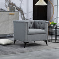 Accent Chair Living Room Chairs Single Sofa Chair,Arm Chairs With Linen Fabric, Mid Century Accent Arm Chairs Comfy Reading Lounge Club Armchair For Bedroom Office Study Gray Metal