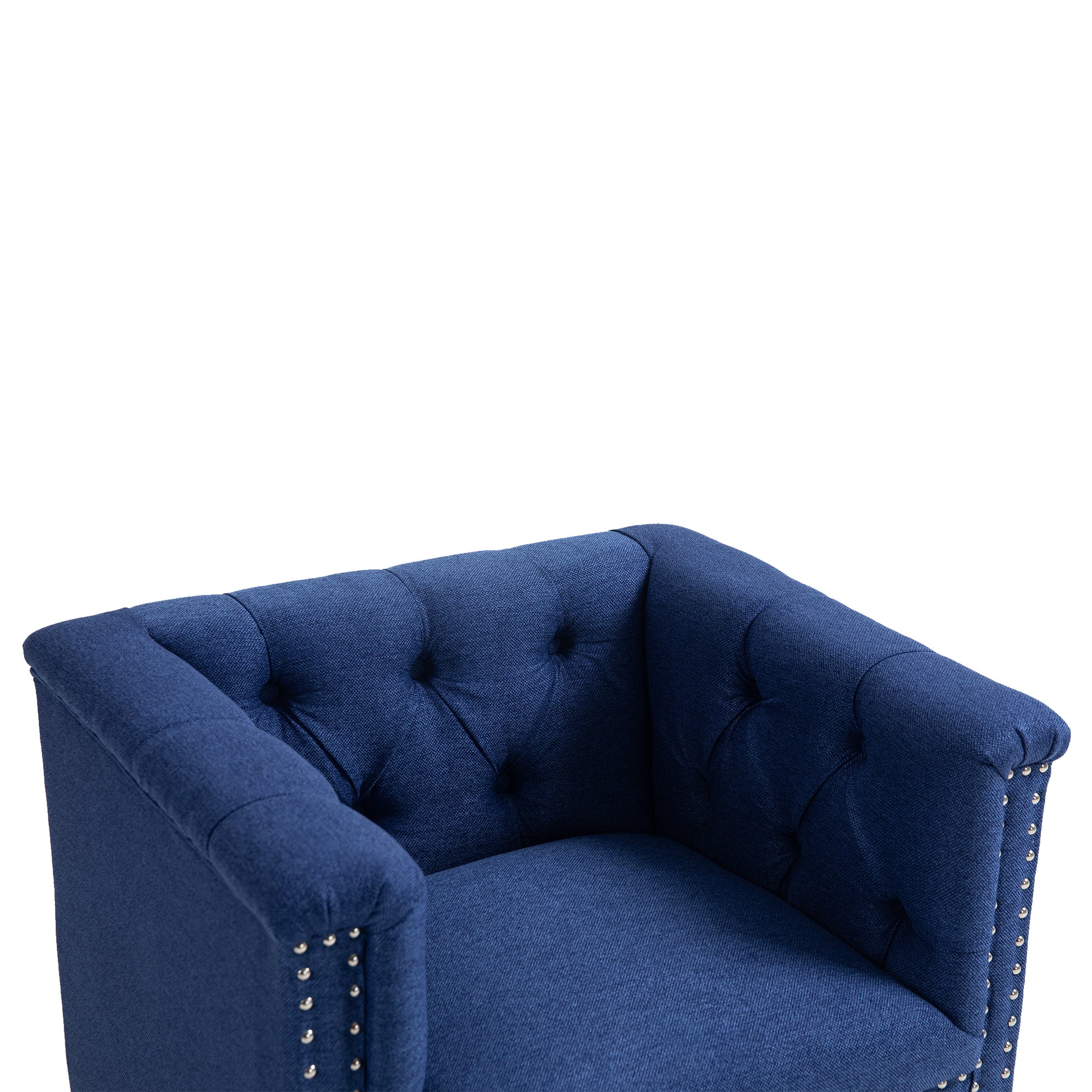 Accent Chair Living Room Chairs Single Sofa Chair,Arm Chairs With Linen Fabric, Mid Century Accent Arm Chairs Comfy Reading Lounge Club Armchair For Bedroom Office Study Blue Metal