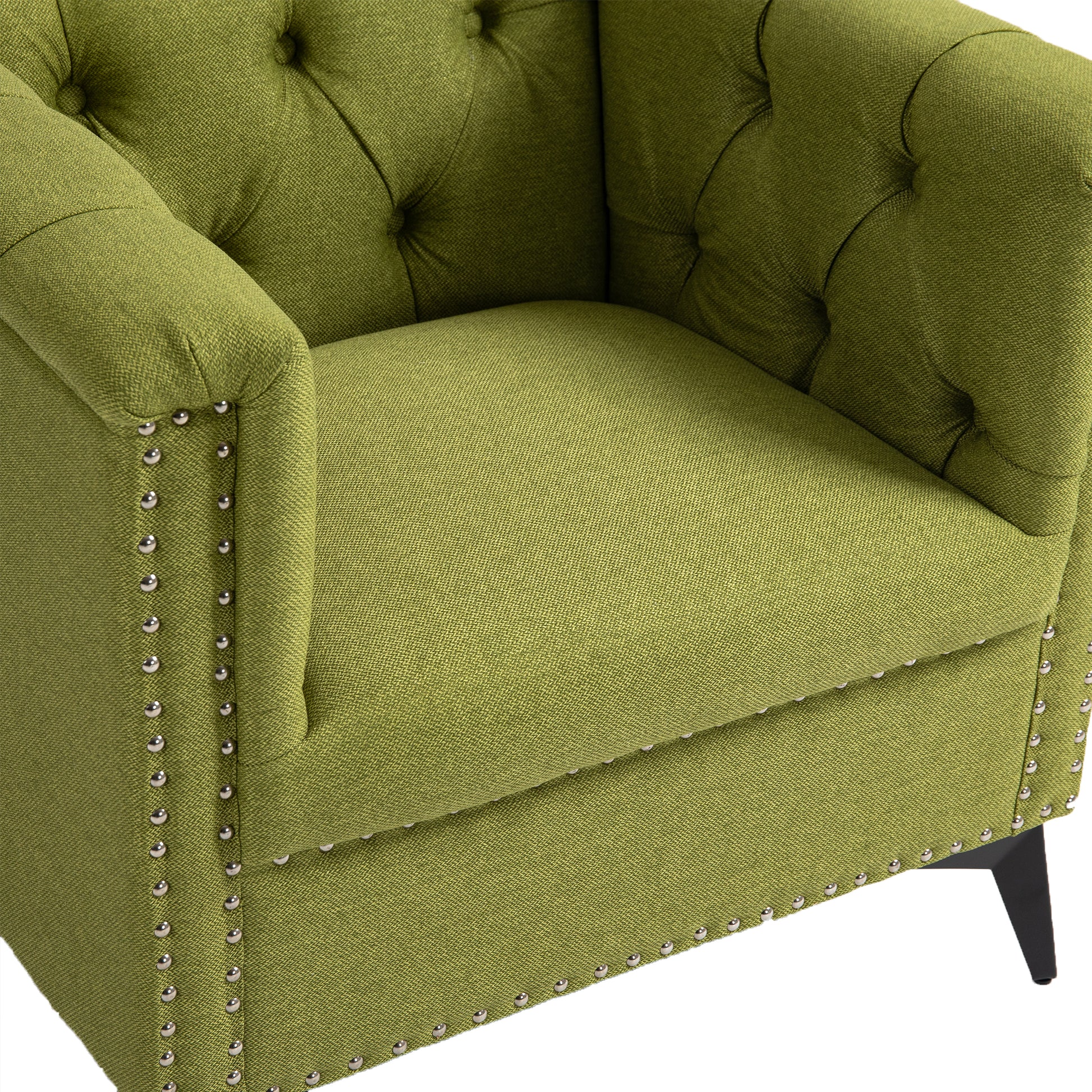 Accent Chair Living Room Chairs Single Sofa Chair,Arm Chairs With Linen Fabric, Mid Century Accent Arm Chairs Comfy Reading Lounge Club Armchair For Bedroom Office Study Green Metal