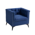 Accent Chair Living Room Chairs Single Sofa Chair,Arm Chairs With Linen Fabric, Mid Century Accent Arm Chairs Comfy Reading Lounge Club Armchair For Bedroom Office Study Blue Metal