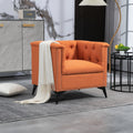 Accent Chair Living Room Chairs Single Sofa Chair,Arm Chairs With Linen Fabric, Mid Century Accent Arm Chairs Comfy Reading Lounge Club Armchair For Bedroom Office Study Orange Metal