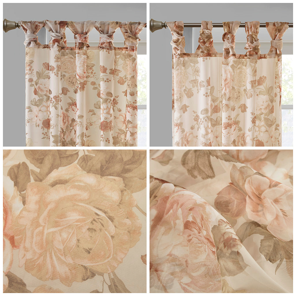 Printed Floral Twist Tab Top Voile Sheer Curtain Only 1 Pc Panel Multicolor Polyester