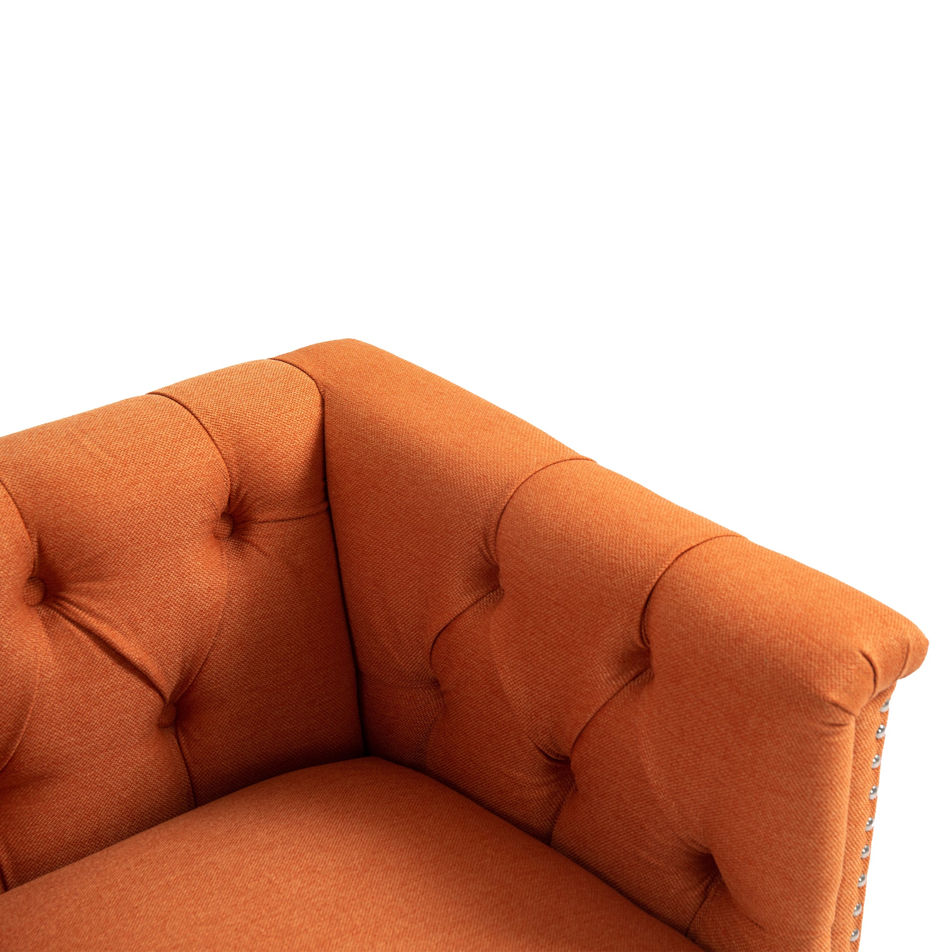 Accent Chair Living Room Chairs Single Sofa Chair,Arm Chairs With Linen Fabric, Mid Century Accent Arm Chairs Comfy Reading Lounge Club Armchair For Bedroom Office Study Orange Metal