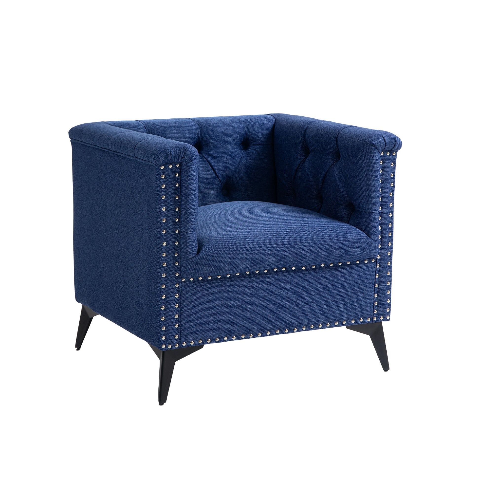Accent Chair Living Room Chairs Single Sofa Chair,Arm Chairs With Linen Fabric, Mid Century Accent Arm Chairs Comfy Reading Lounge Club Armchair For Bedroom Office Study Blue Metal