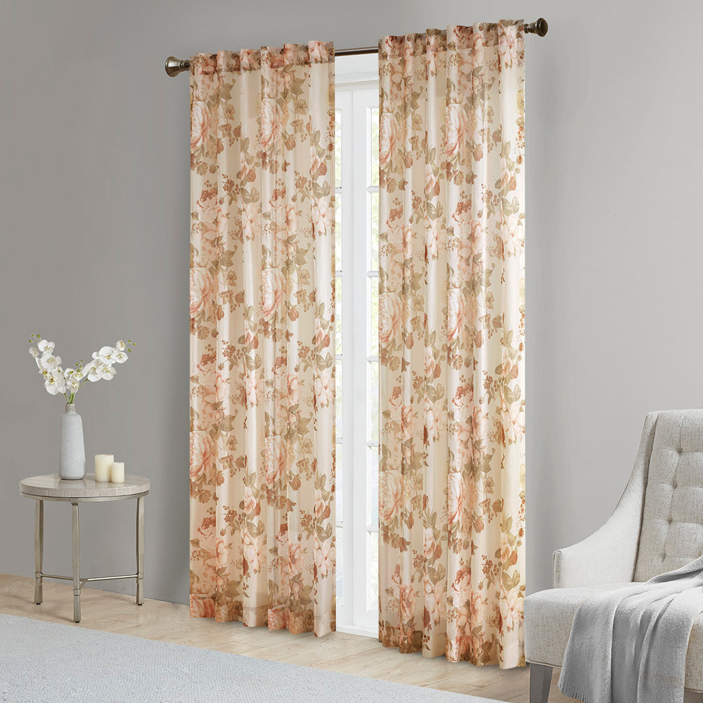 Printed Floral Rod Pocket And Back Tab Voile Sheer Curtain Only 1 Pc Panel Multicolor Polyester