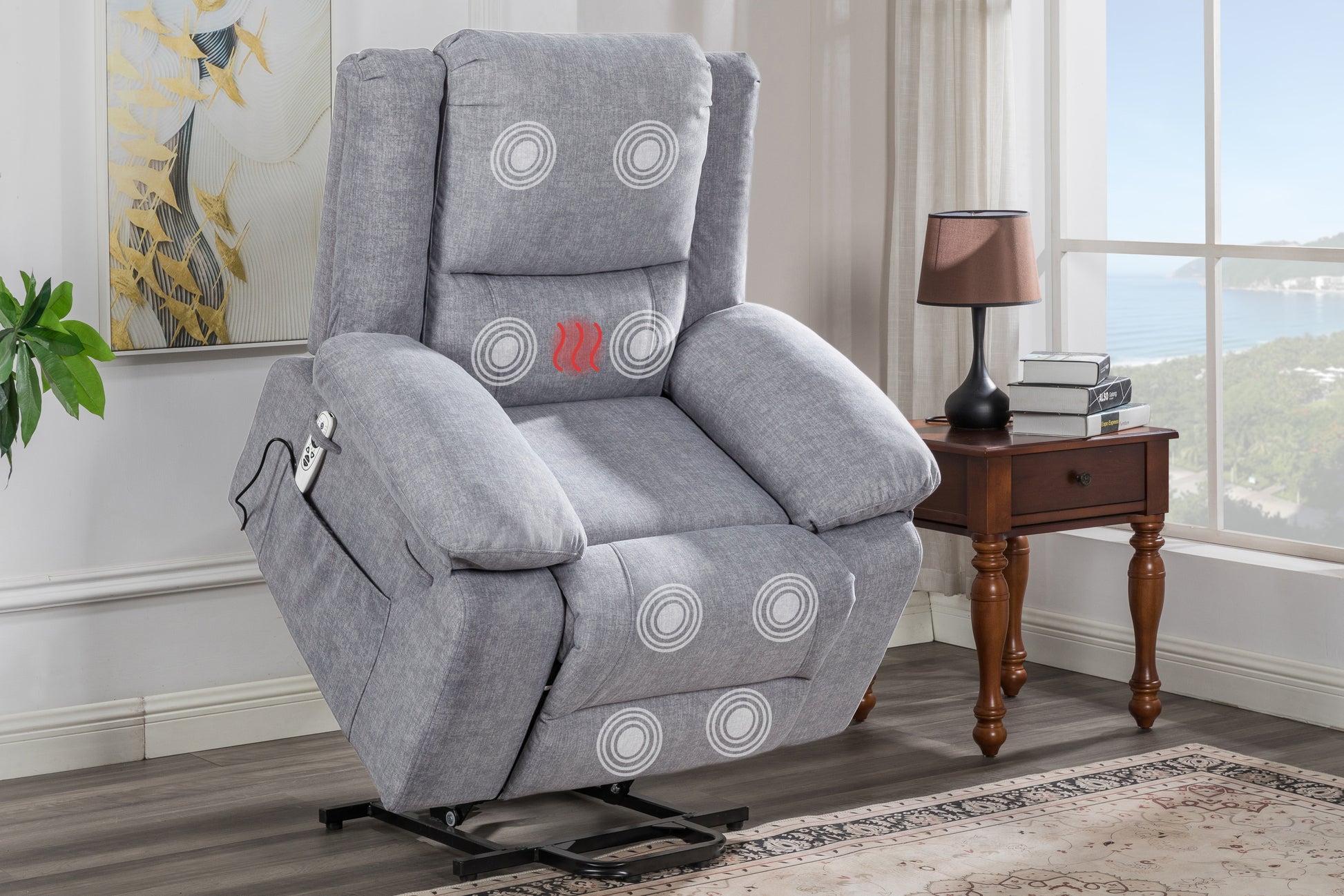 Electric Power Recliner Chair With Massage For Elderly ,Remote Control Multi Function Lifting, Timing, Cushion Heating Chair With Side Pocket Light Grey Light Grey Cat Scratch Fabric