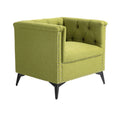 Accent Chair Living Room Chairs Single Sofa Chair,Arm Chairs With Linen Fabric, Mid Century Accent Arm Chairs Comfy Reading Lounge Club Armchair For Bedroom Office Study Green Metal