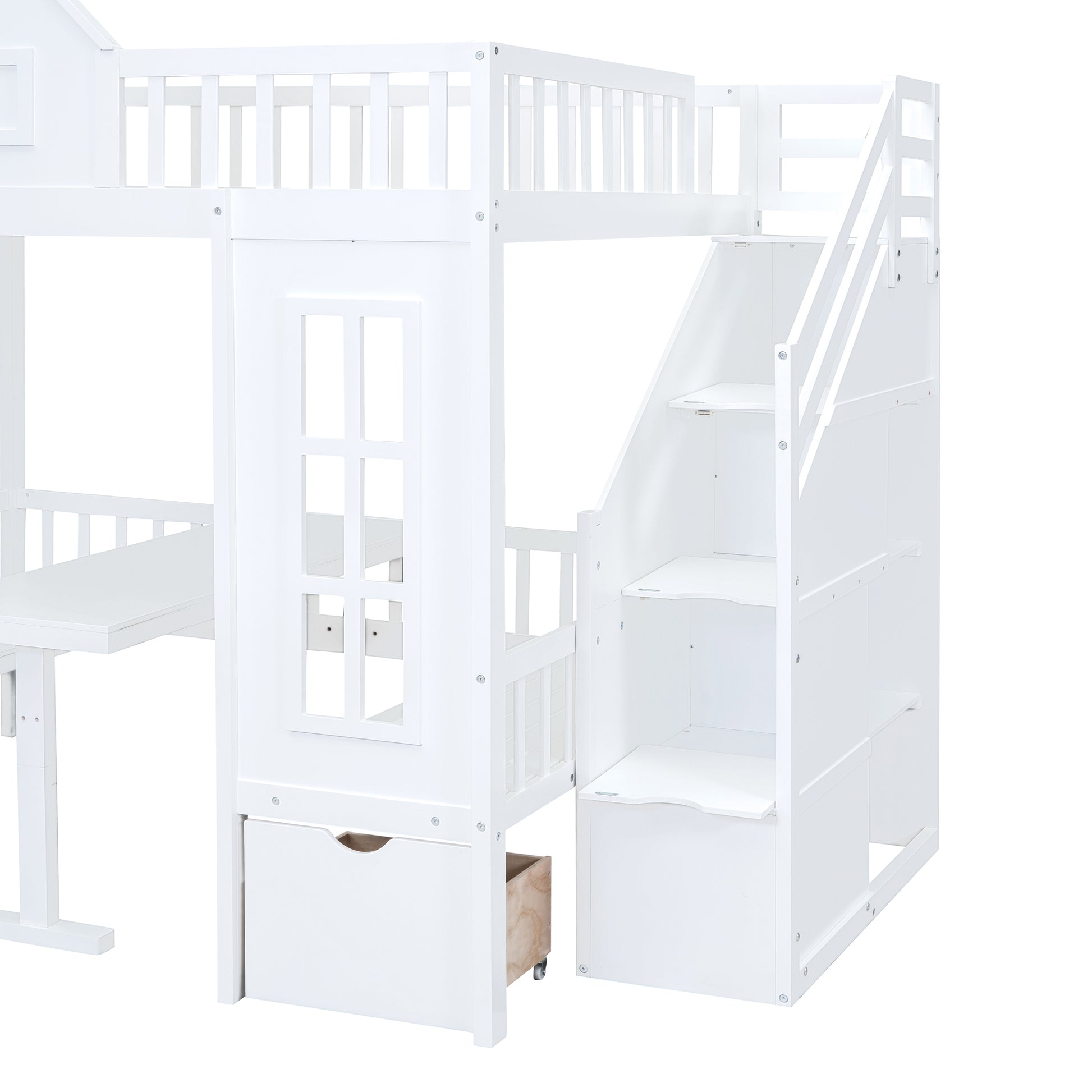 Full Over Full Bunk Bed With Changeable Table, Bunk Bed Turn Into Upper Bed And Down Desk White Full White Solid Wood