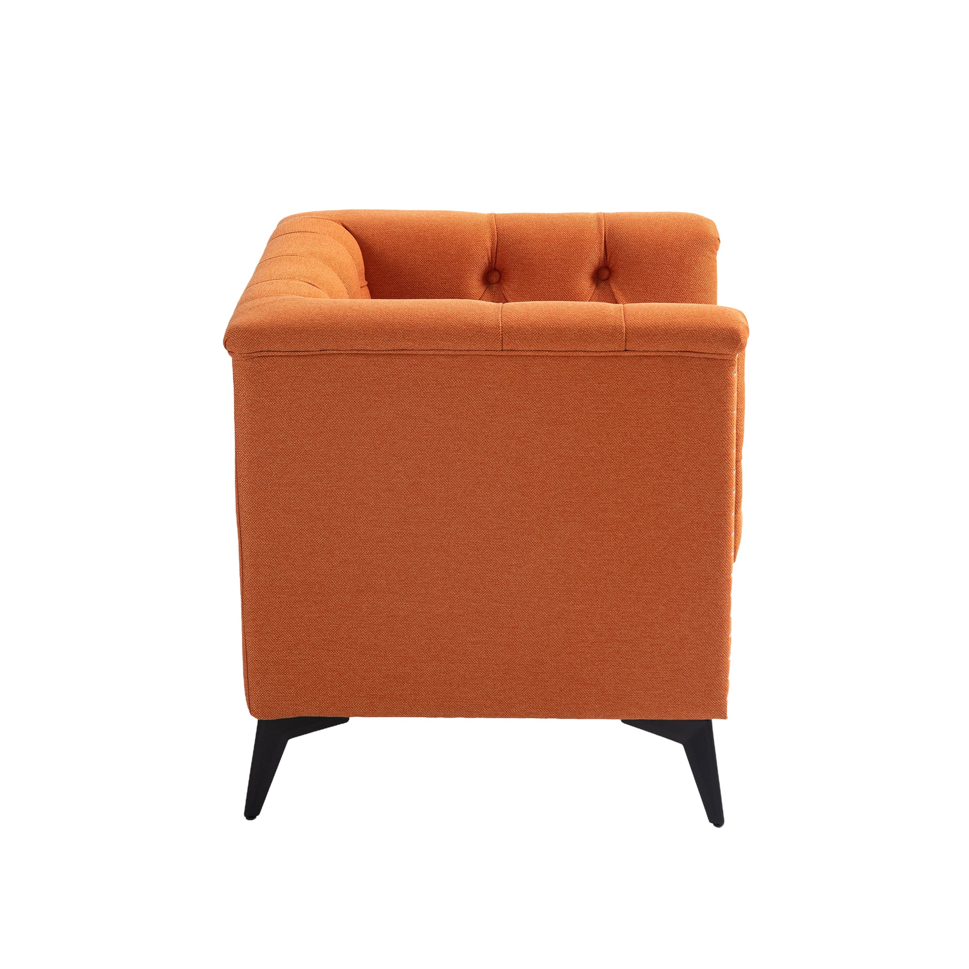 Accent Chair Living Room Chairs Single Sofa Chair,Arm Chairs With Linen Fabric, Mid Century Accent Arm Chairs Comfy Reading Lounge Club Armchair For Bedroom Office Study Orange Metal