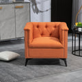 Accent Chair Living Room Chairs Single Sofa Chair,Arm Chairs With Linen Fabric, Mid Century Accent Arm Chairs Comfy Reading Lounge Club Armchair For Bedroom Office Study Orange Metal