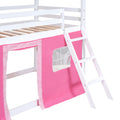 Twin Size Bunk Wood House Bed With Elegant Windows, Sills And Tent, Pink White Twin Pink White Solid Wood Mdf