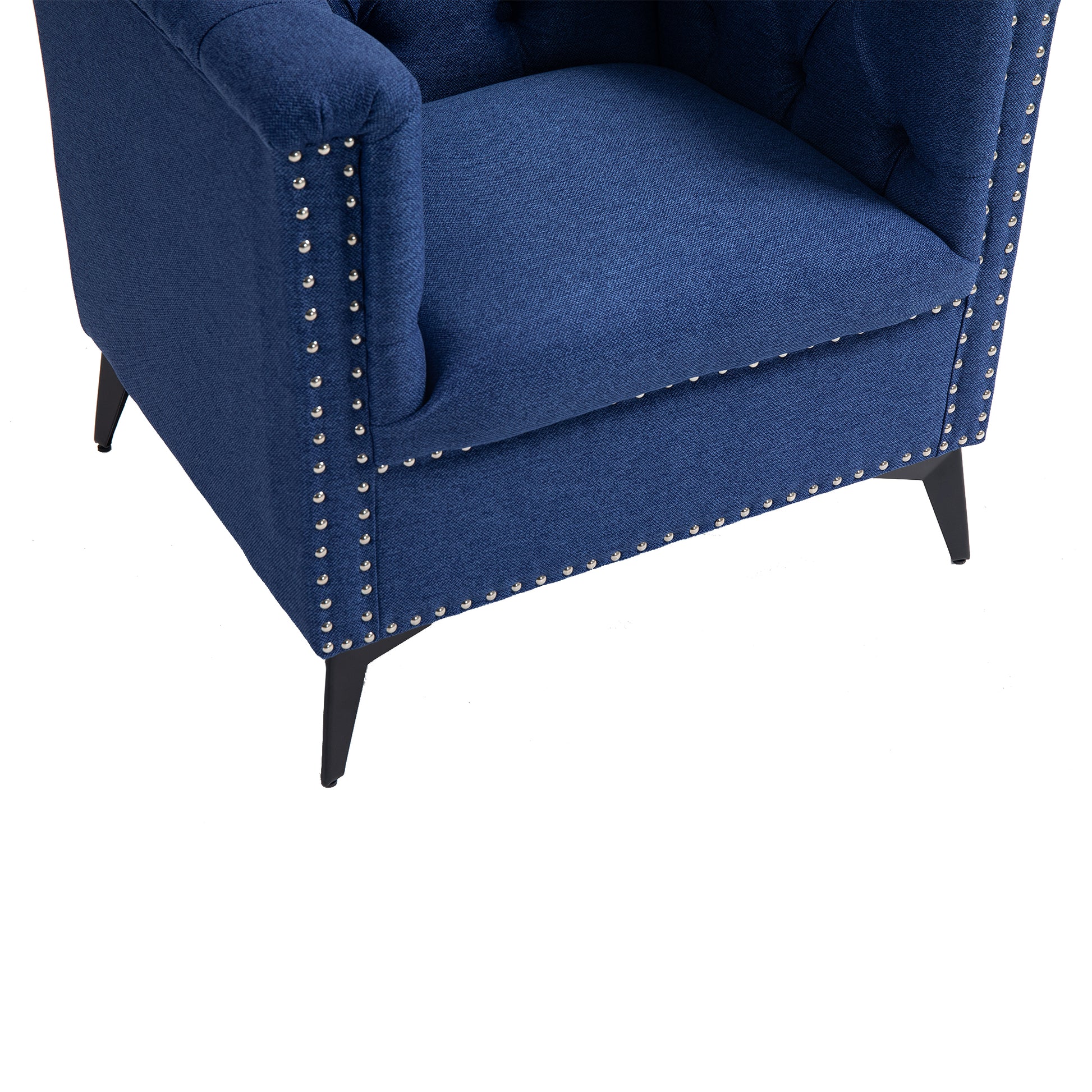 Accent Chair Living Room Chairs Single Sofa Chair,Arm Chairs With Linen Fabric, Mid Century Accent Arm Chairs Comfy Reading Lounge Club Armchair For Bedroom Office Study Blue Metal