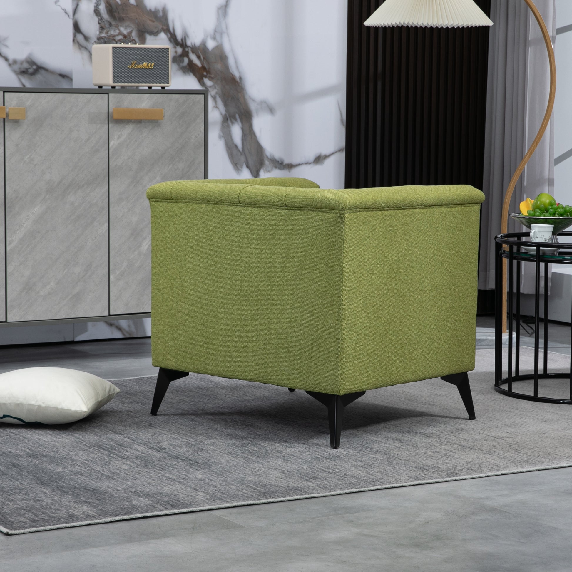 Accent Chair Living Room Chairs Single Sofa Chair,Arm Chairs With Linen Fabric, Mid Century Accent Arm Chairs Comfy Reading Lounge Club Armchair For Bedroom Office Study Green Metal