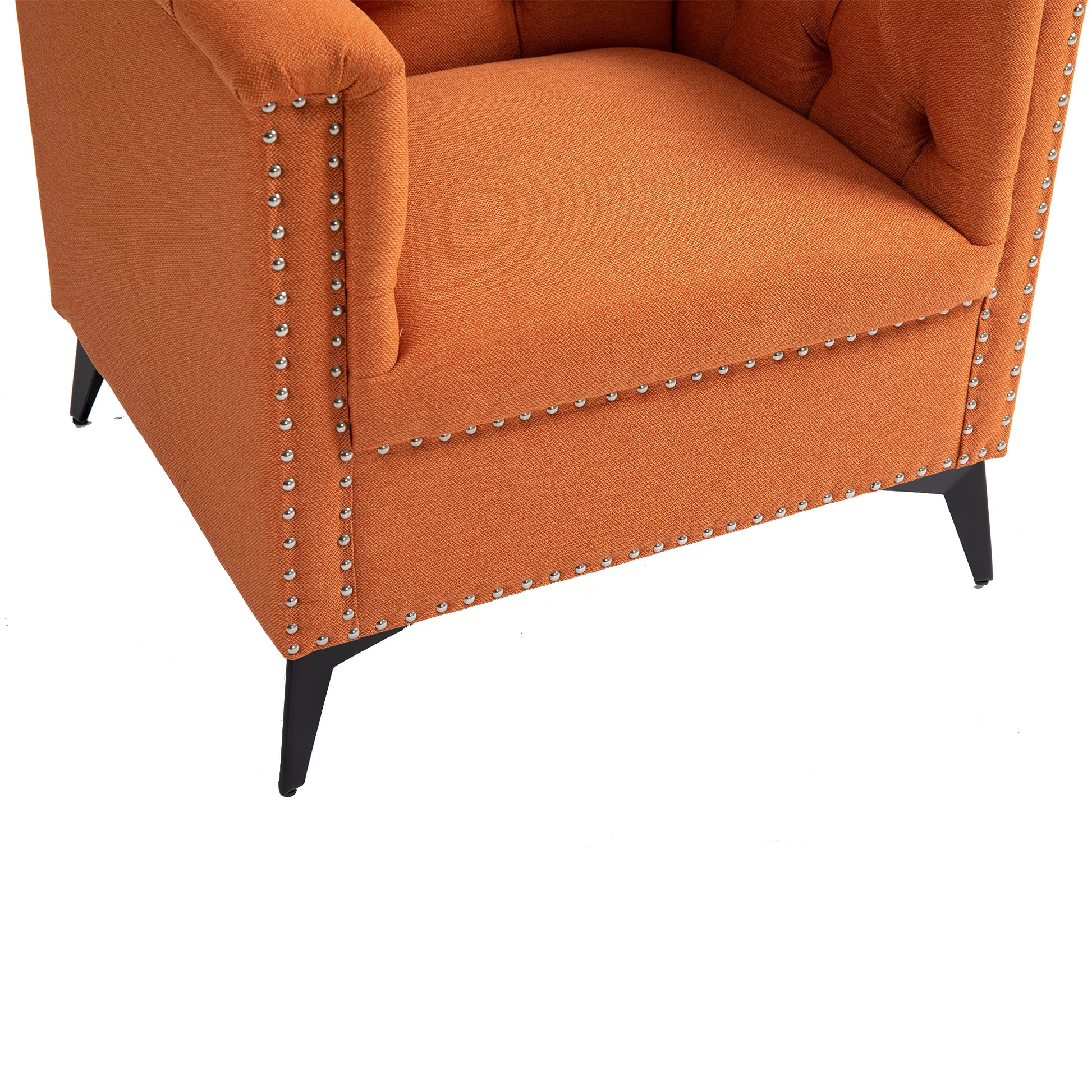 Accent Chair Living Room Chairs Single Sofa Chair,Arm Chairs With Linen Fabric, Mid Century Accent Arm Chairs Comfy Reading Lounge Club Armchair For Bedroom Office Study Orange Metal