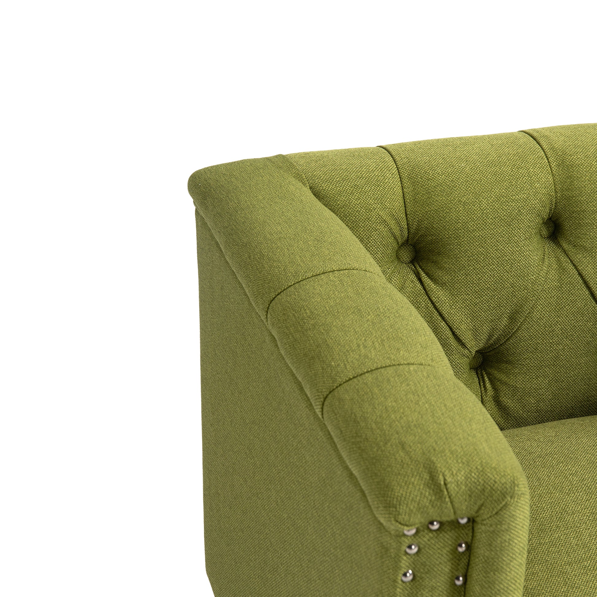 Accent Chair Living Room Chairs Single Sofa Chair,Arm Chairs With Linen Fabric, Mid Century Accent Arm Chairs Comfy Reading Lounge Club Armchair For Bedroom Office Study Green Metal