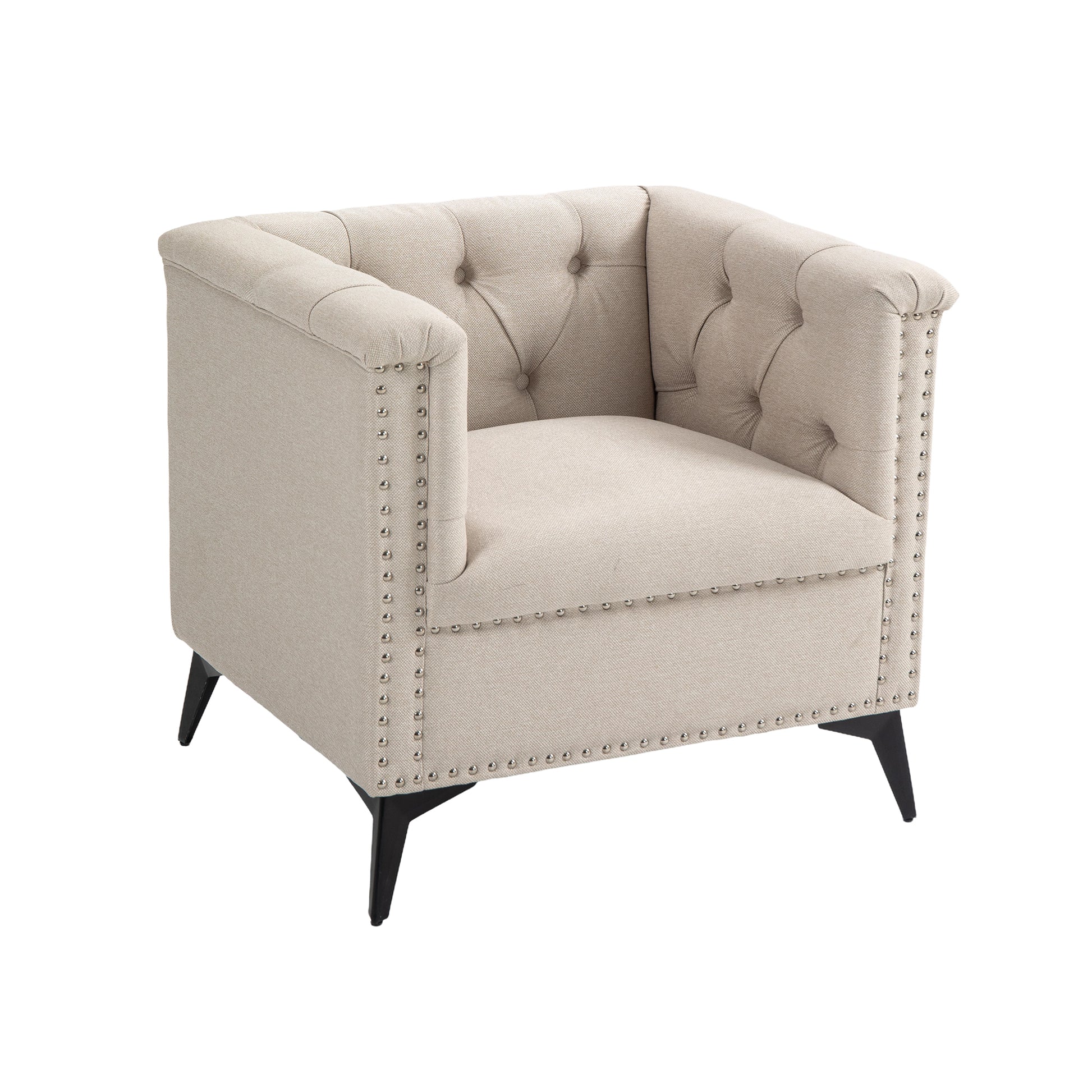 Accent Chair Living Room Chairs Single Sofa Chair,Arm Chairs With Linen Fabric, Mid Century Accent Arm Chairs Comfy Reading Lounge Club Armchair For Bedroom Office Study Beige Metal