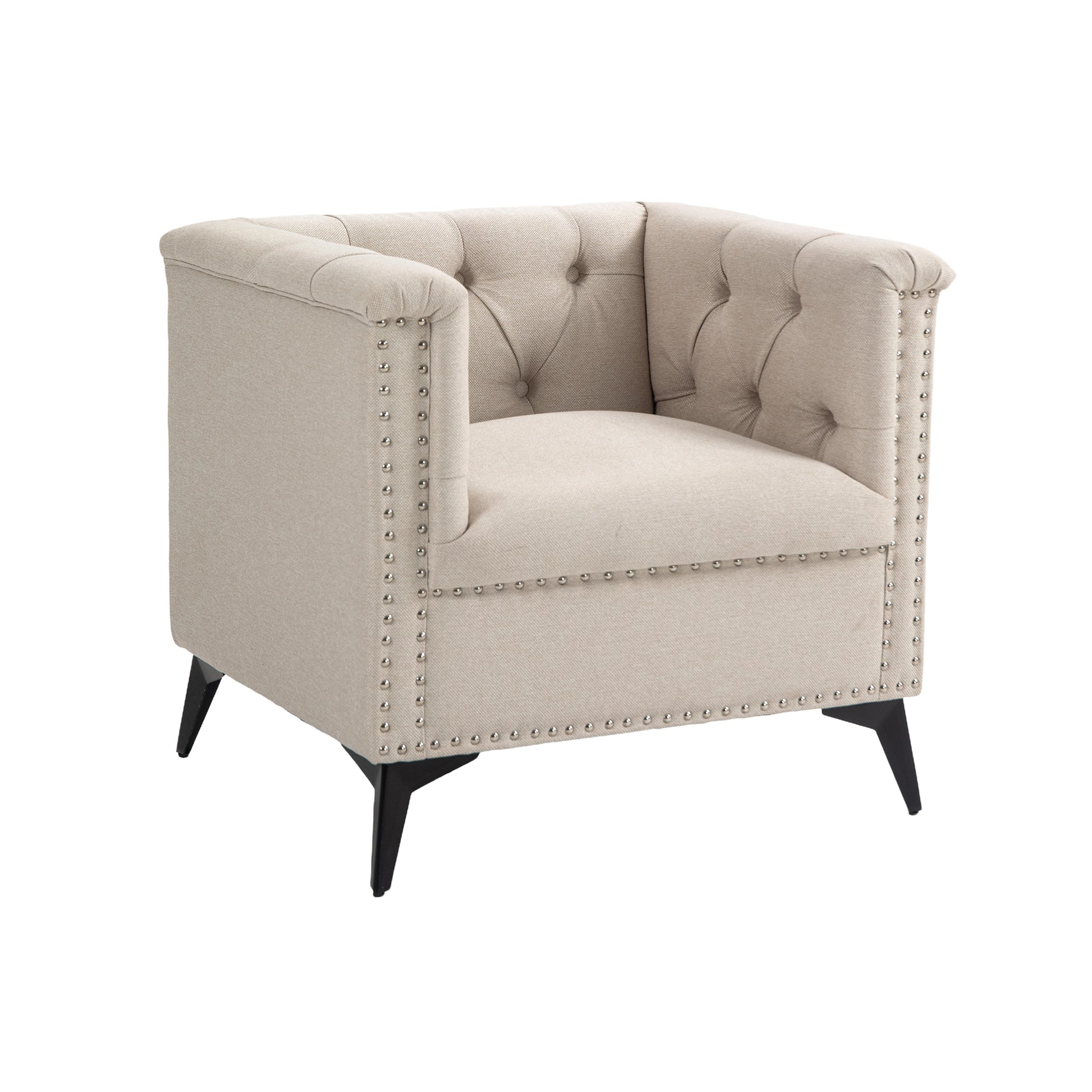 Accent Chair Living Room Chairs Single Sofa Chair,Arm Chairs With Linen Fabric, Mid Century Accent Arm Chairs Comfy Reading Lounge Club Armchair For Bedroom Office Study Beige Metal