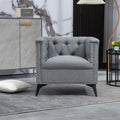 Accent Chair Living Room Chairs Single Sofa Chair,Arm Chairs With Linen Fabric, Mid Century Accent Arm Chairs Comfy Reading Lounge Club Armchair For Bedroom Office Study Gray Metal