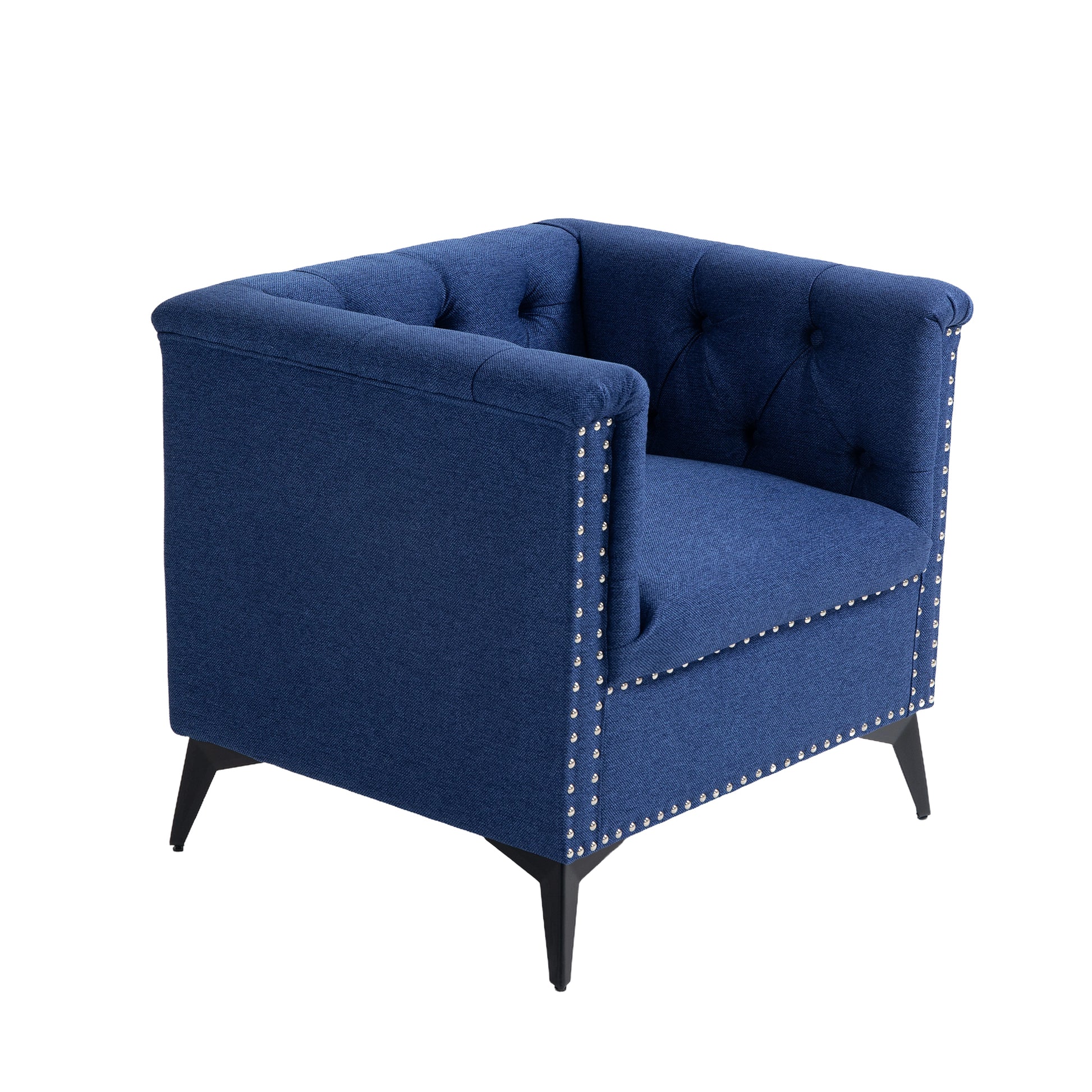 Accent Chair Living Room Chairs Single Sofa Chair,Arm Chairs With Linen Fabric, Mid Century Accent Arm Chairs Comfy Reading Lounge Club Armchair For Bedroom Office Study Blue Metal
