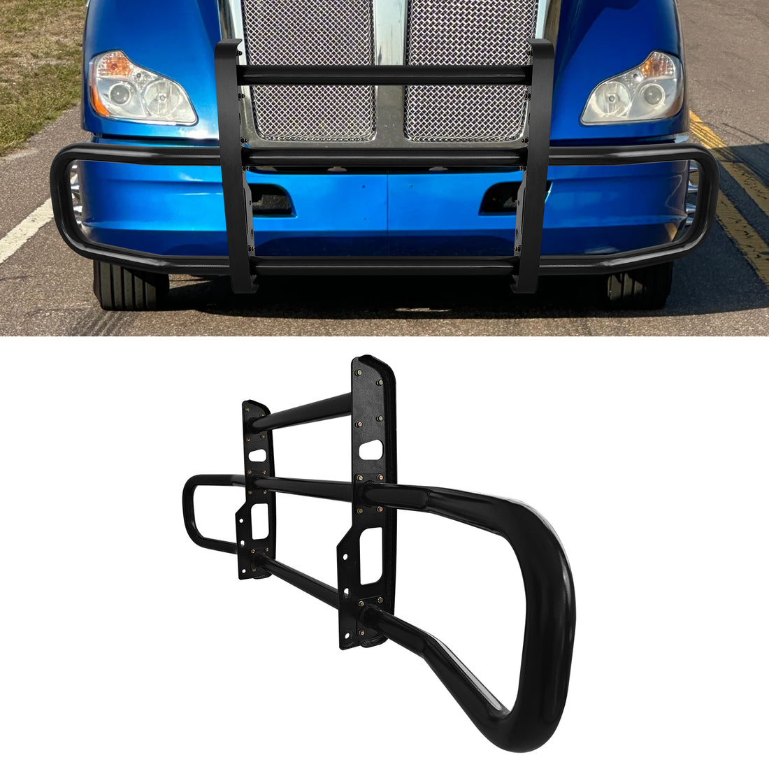 Black Lron Integrated Deer Guard For Kenworth T680 2008 2021 With Brackets Black Iron