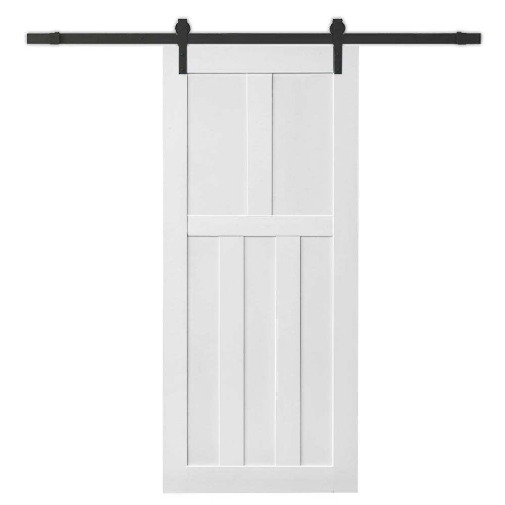 28" X 80" Five Panel Real Primed Door Slab 6.6Ft Barn Door Sliding Hardware Adjustable Floor Guider Pull Handle, Diy Unfinished Paneled Door, Modern Interior Barn Door, Moisture Proof White Mdf