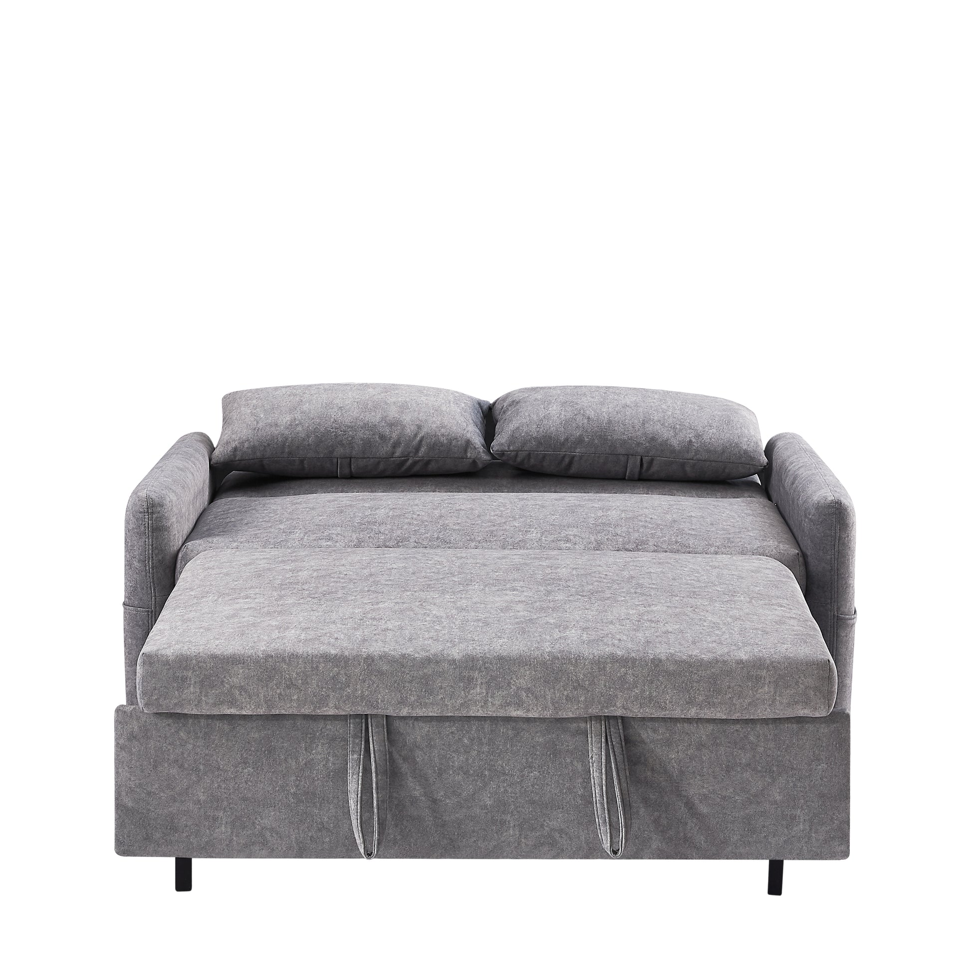55.1" Pull Out Sleep Sofa Bed Loveseats Sofa Couch With Adjsutable Backrest, Storage Pockets, 2 Soft Pillows, Usb Ports For Living Room, Bedroom, Apartment, Office,Grey Old Sku:Wf315689Aae Grey Foam Microfiber 2 Seat