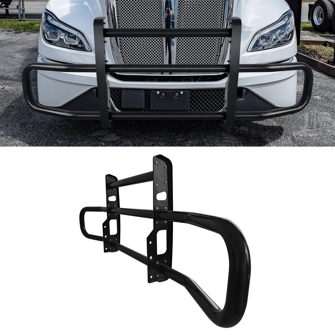 Black Lron Integrated Deer Guard For Kenworth T680 2022 With Brackets Black Iron