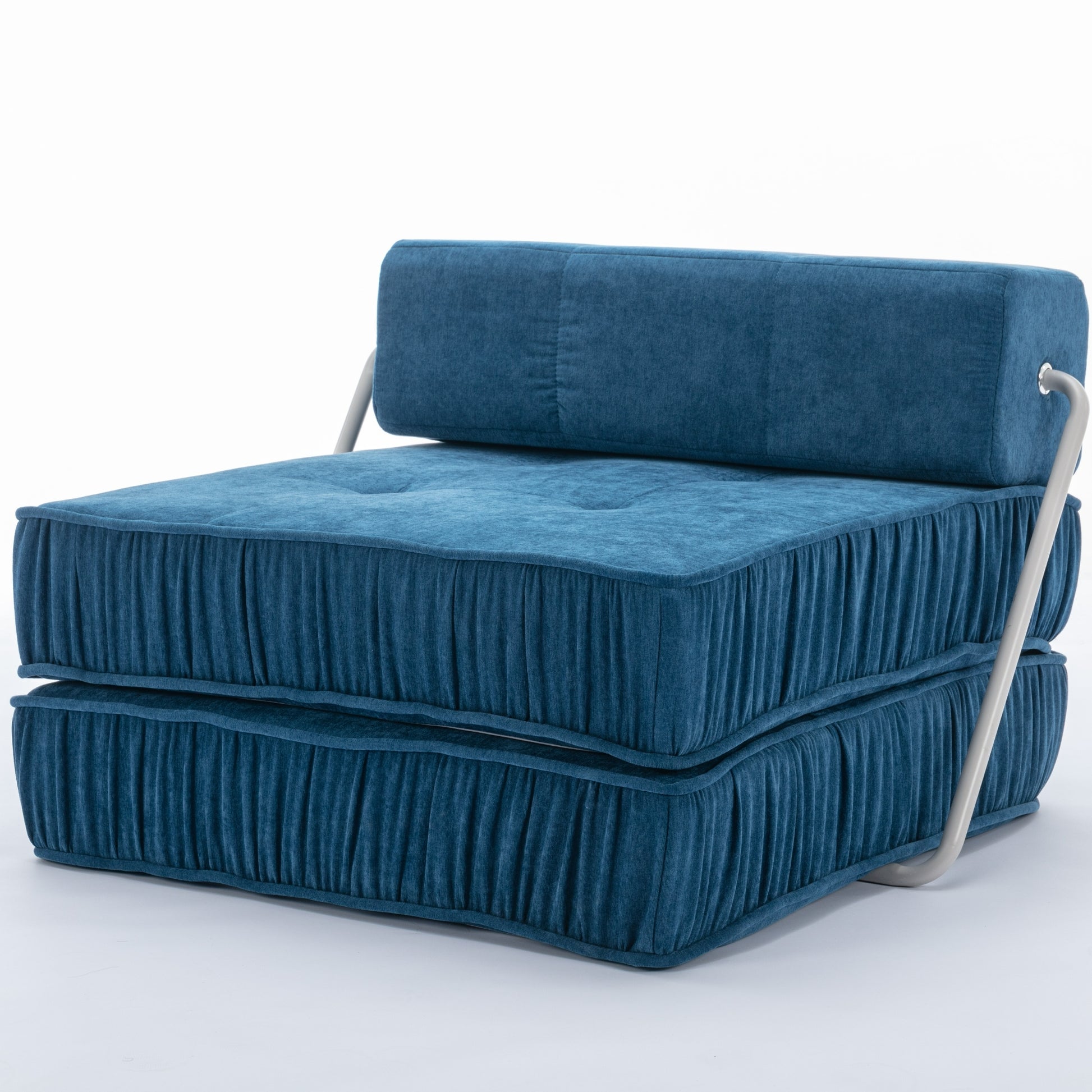 Folding Sofa Bed, Futon Sleeper Chair, Convertible Chair Floor Couch & Sleeping Mattress For Living Room, Guest Room, Home Office, Apartment, Small Space, Bed, Removable Back Cushion, Blue, 1 Seat Blue Chenille Primary Living Space Pillow Back Soft