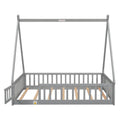 Full Tent Shaped Floor Bed, With Guardrails, Slats, Door ,Grey Full Grey Wood Bedroom American Design Pine Bed Frame Pine