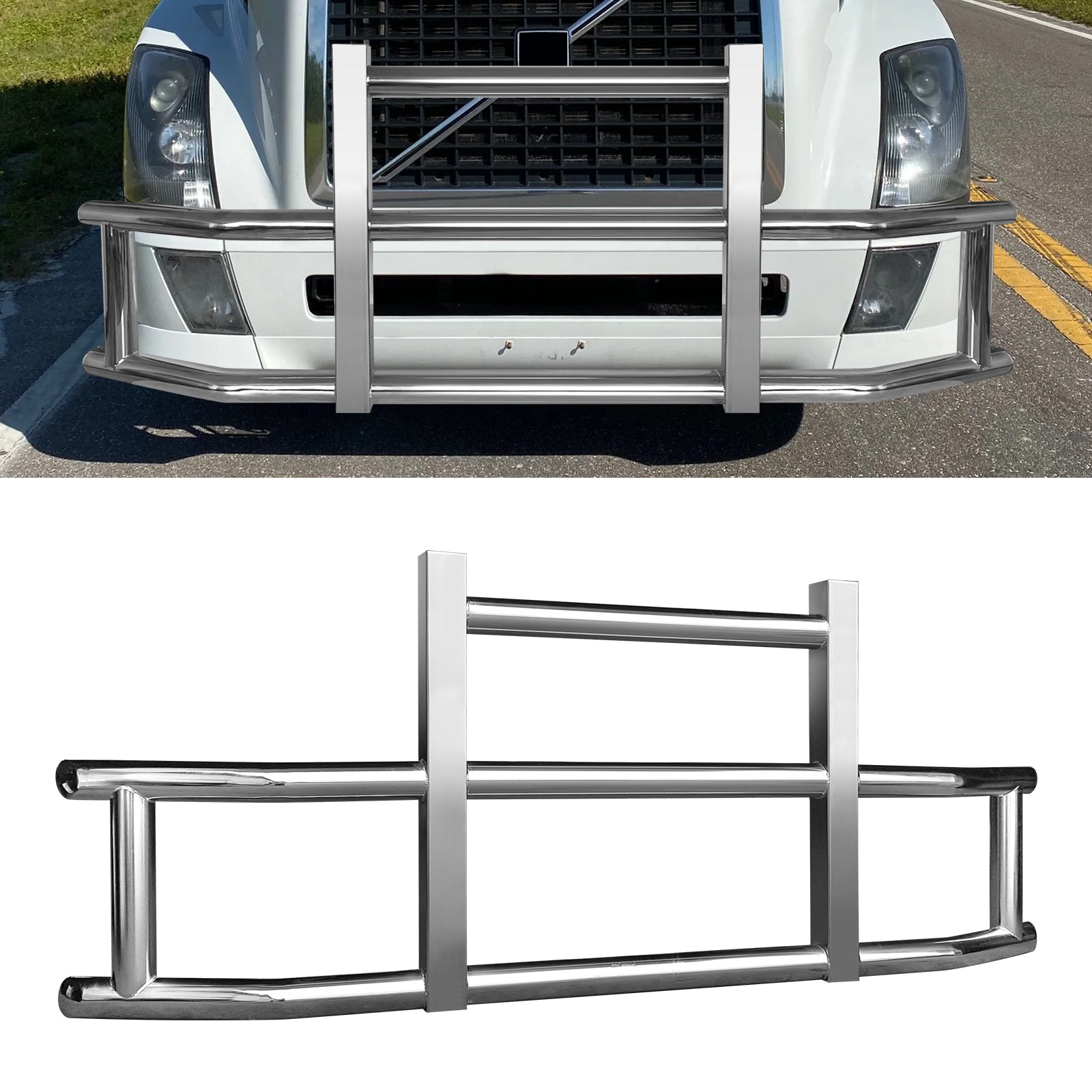 Stainless Steel Deer Guard Bumper For Volvo Vn Vnl 2004 2017 With Brackets Chrome Stainless Steel