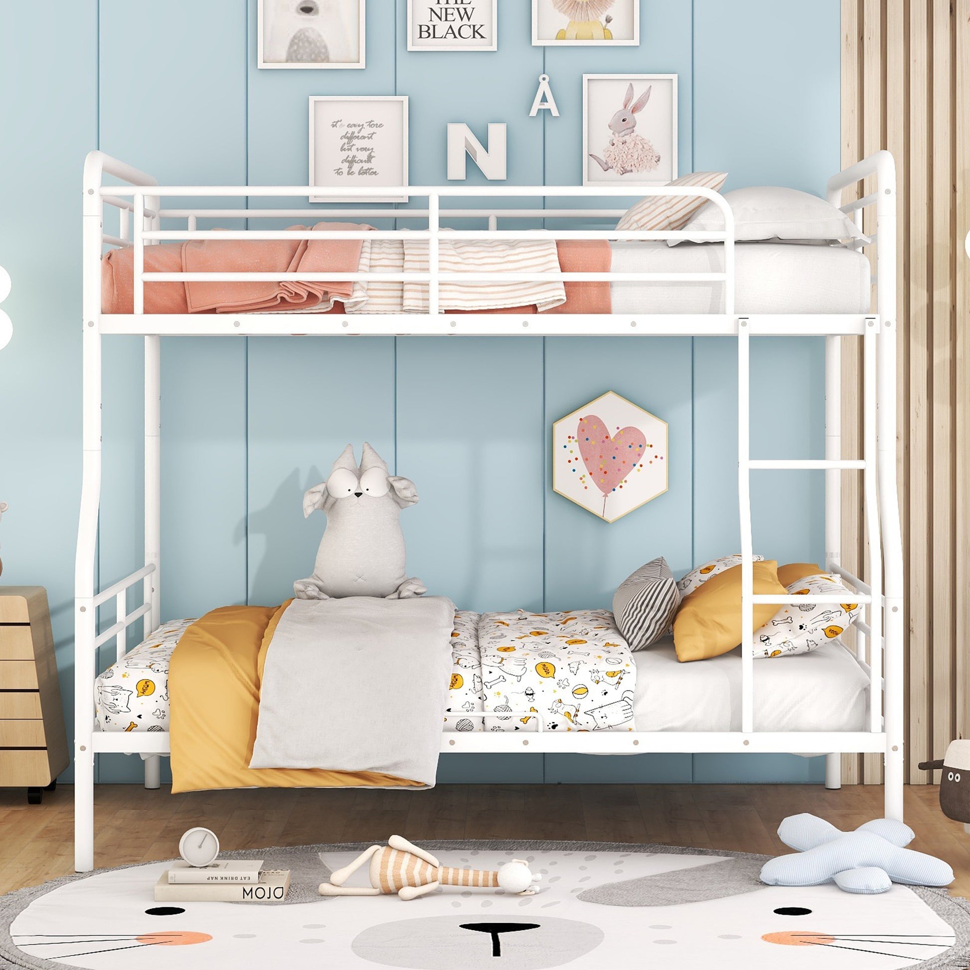 Full Xl Over Queen Metal Bunk Bed, White White Iron
