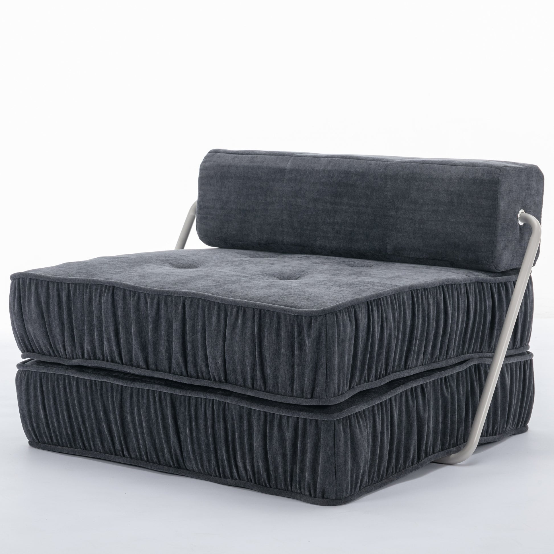 Folding Sofa Bed, Futon Sleeper Chair, Convertible Chair Floor Couch & Sleeping Mattress For Living Room, Guest Room, Home Office, Apartment, Small Space, Bed, Removable Back Cushion, Grey, 1 Seat Grey Chenille Primary Living Space Pillow Back Soft