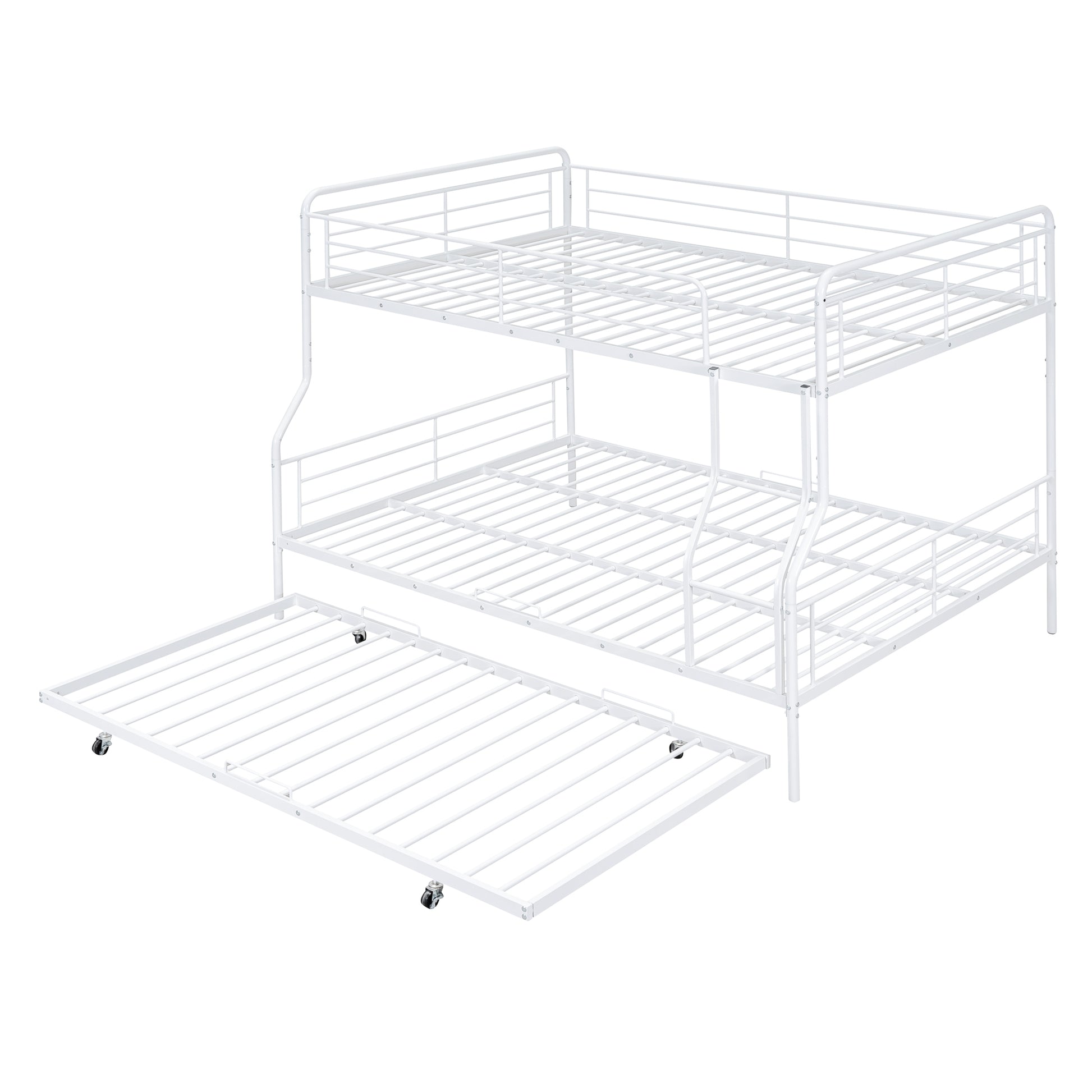 Full Xl Over Queen Metal Bunk Bed With Twin Size Trundle, White White Iron