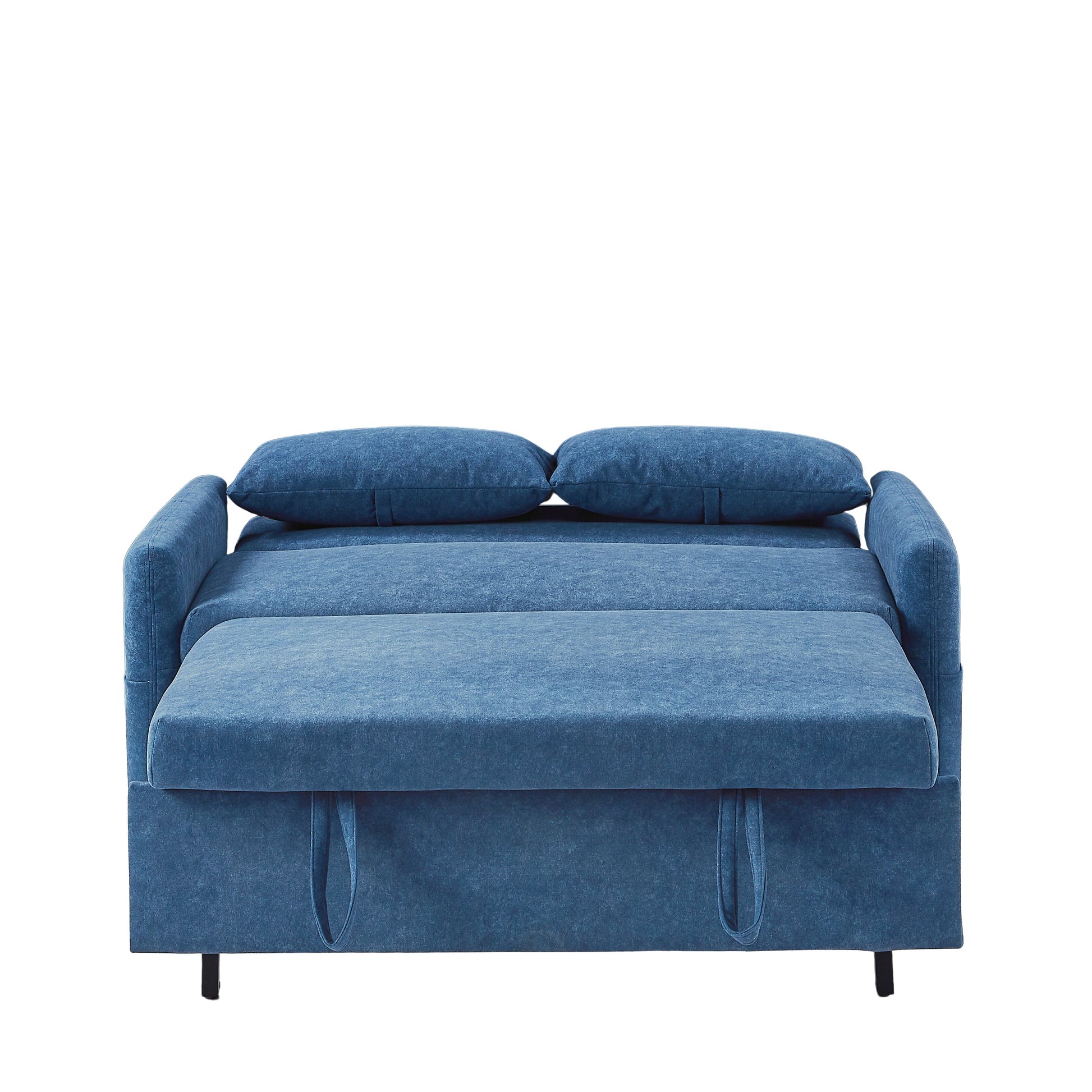55.1" Pull Out Sleep Sofa Bed Loveseats Sofa Couch With Adjsutable Backrest, Storage Pockets, 2 Soft Pillows, Usb Ports For Living Room, Bedroom, Apartment, Office, Blue Old Sku: Wf315689Aac Blue Foam Microfiber 2 Seat